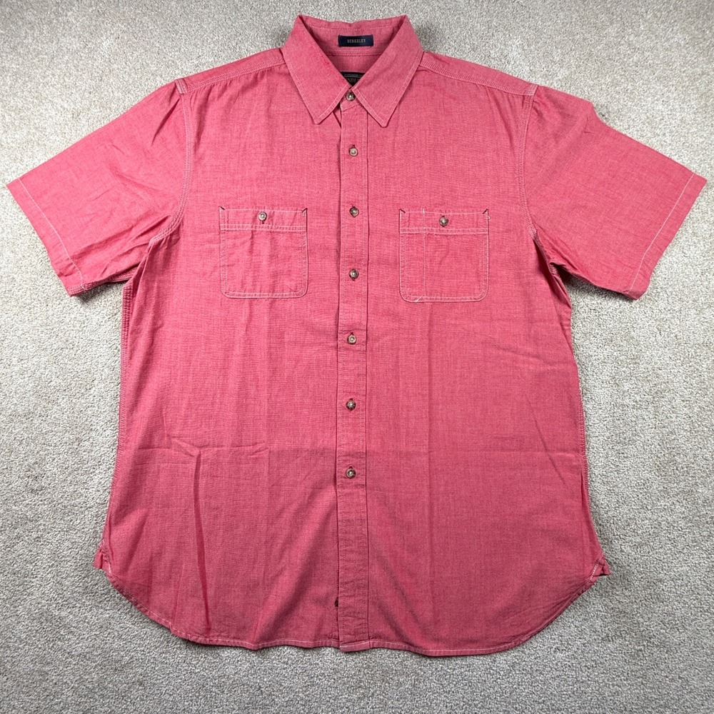 Pendleton Berkeley Mens Large Short Sleeve Button Down Shirt Coral Pink Red